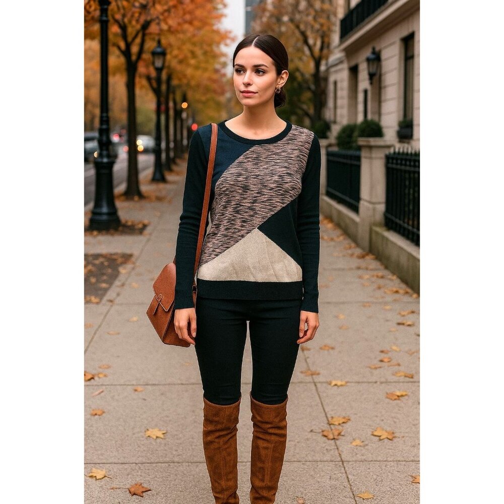 Mossimo Sweater Abstract Patchwork Colorblock Cas… - image 3